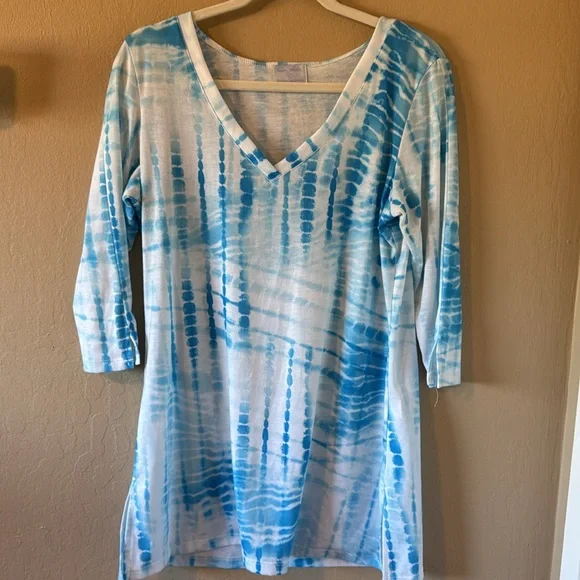 Bleu Clair Women’s Blue & white Print Swim Coverup/Tunic Size Large - Picture 9 of 11